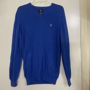 GANT vneck long sleeve blue knit Cotton pullover sweater with logo Men's large